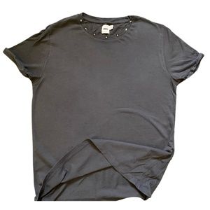 ASOS Men T-Shirt Tee Size Medium Grey/Washed Black Studded Collar